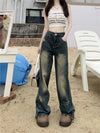 Street Denim Blue Relaxed Hole High-Rise Denim