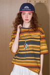 Digital-Age Lightweight Line-Pattern O-Neck T-Shirt