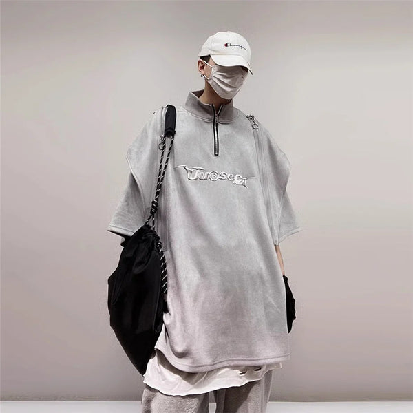 Men's Throwback Anti-Establishment Zipper Sport-Collar T-Shirt alternatif görünüm