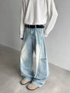 Yıkanmış Baggy Jean Pantolon, yakın çekim — Navra Wear