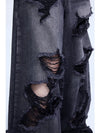 High-Rise Torn Hole Relaxed Denim
