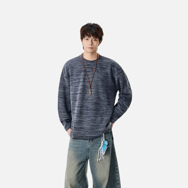 Woven Texture Crewneck Long Sleeve