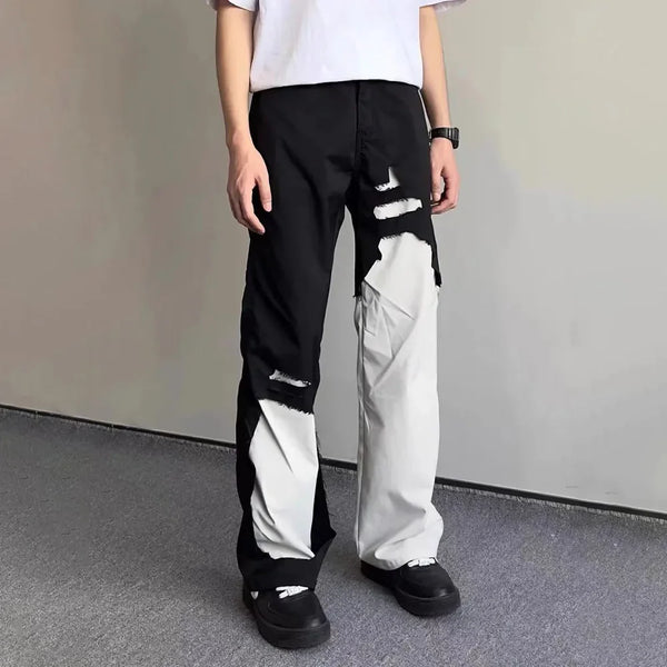Irregular Stitching Black White Slim Denim alternatif görünüm