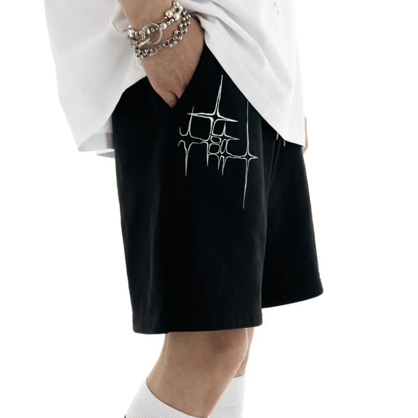 Verse Print Oversized Shorts alternatif görünüm