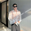 Sheer Panel Print Mens Long Shirt