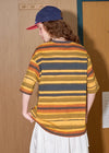 Digital-Age Lightweight Line-Pattern O-Neck T-Shirt