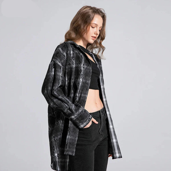 Heritage Plaid Womens Overshirt Long Top alternatif görünüm