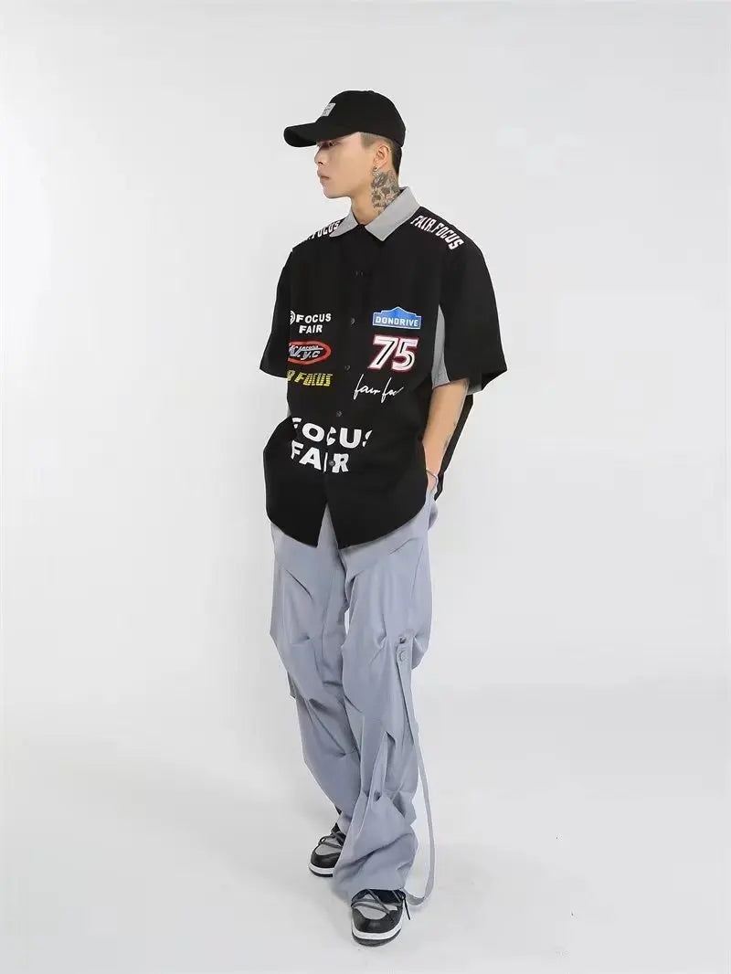 Kısa Kollu Sokak Stili Gömlek, önden görünüm — Navra Wear