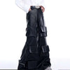 Dark Faux Leather Wide-Leg