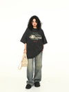 Vintage Harf Baskılı Oversize Tişört, kombin görünüm — Navra Wear