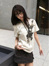 Women Back-In-Time Aged Letter Print Slim Fit T-Shirt