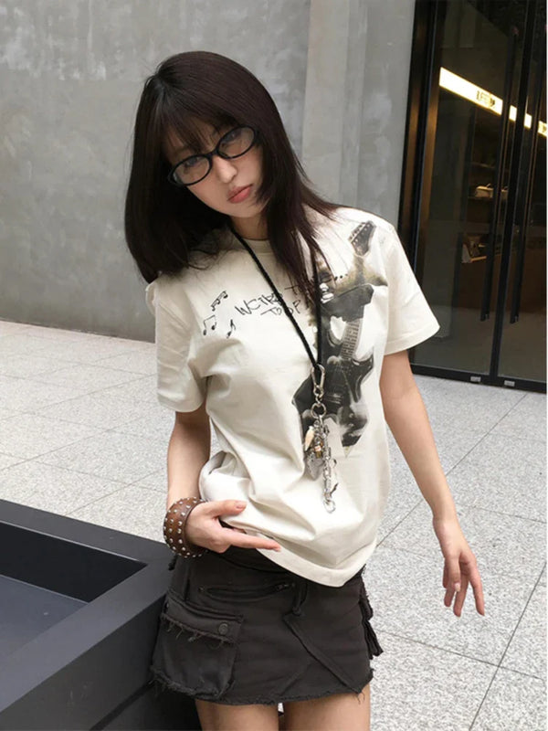 Women Back-In-Time Aged Letter Print Slim Fit T-Shirt alternatif görünüm