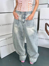 Yüksek Bel Baggy Jean Pantolon, yakın çekim — Navra Wear