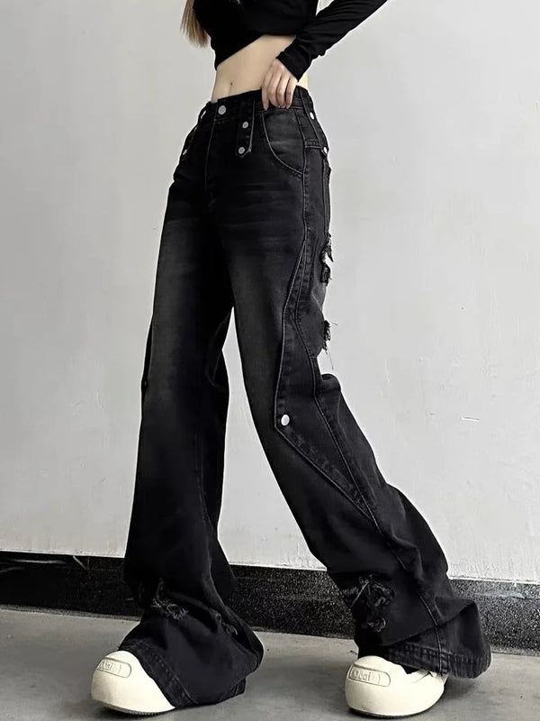 Sleek High-Rise Bell Leg Denim alternatif görünüm