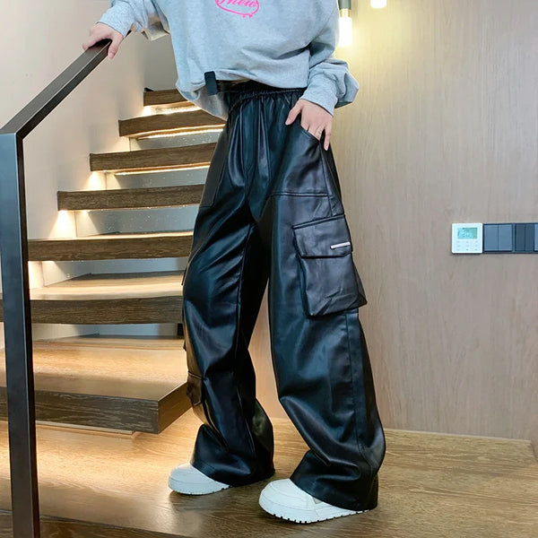 Moto Cargo Elastic Leather Trousers alternatif görünüm