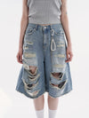 Plush Stylish Torn Holes Denim Shorts