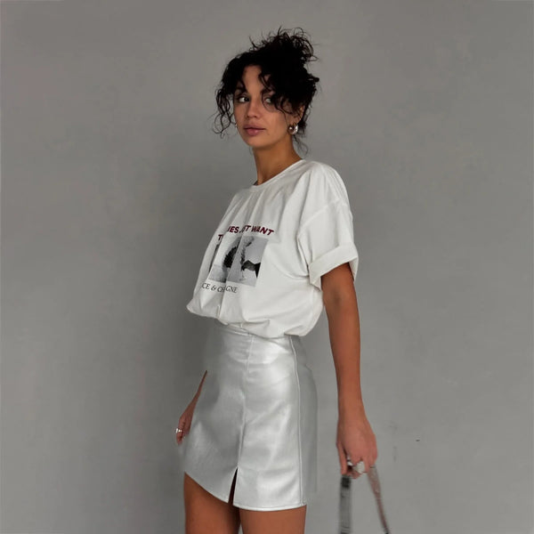 Soft Touch Letter Print Visual T-Shirt alternatif görünüm