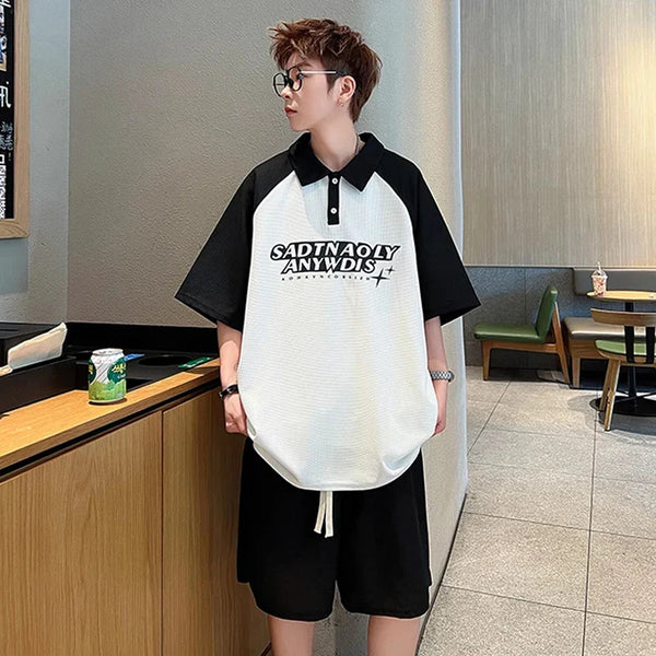 Men's Current Youth Laid-Back Warm-Season Sport-Collar T-Shirt alternatif görünüm