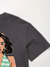 Sharp-Cut Gray Cotton Print T-Shirt