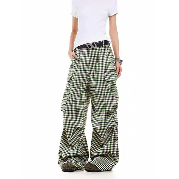 Chic Metro Plaid Relaxed Wide Leg Street Pants alternatif görünüm