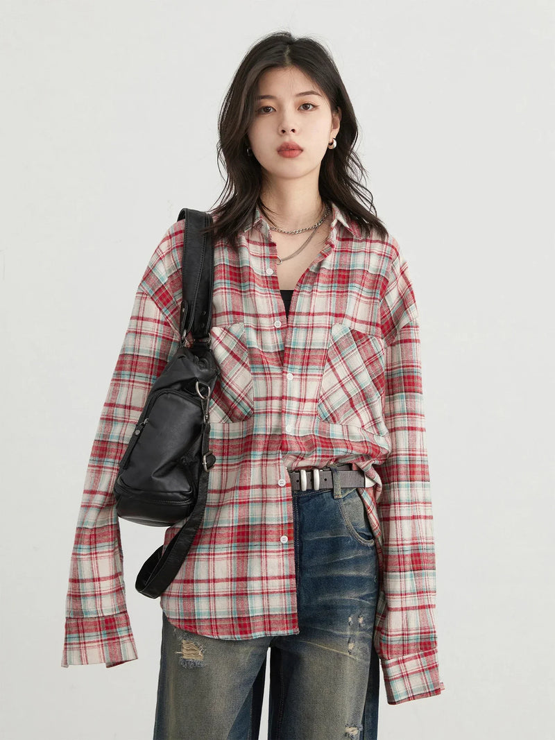 Grid Block Cool Street Cotton Blouse