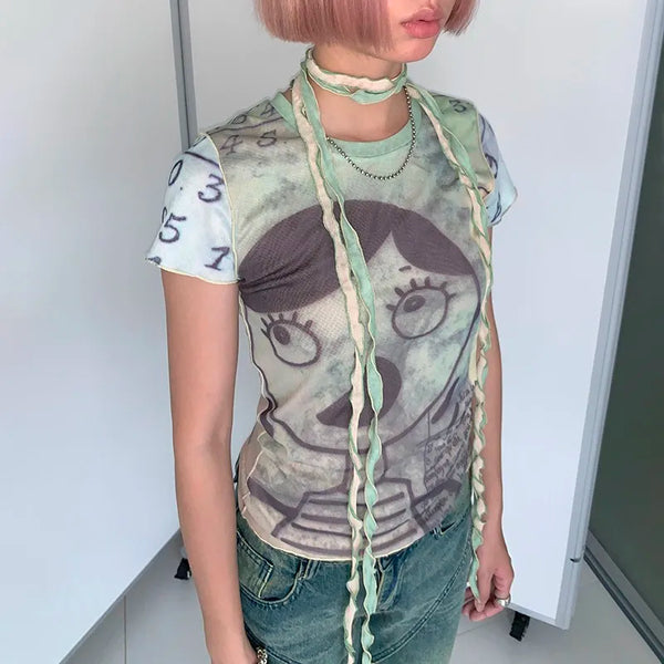 Heritage Grit-Style Mesh Cyber Illustrated T-Shirt alternatif görünüm