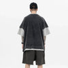 Retro-Faded Fragment Ripped Sleeve T-Shirt