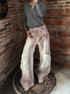 Durable High-Rise Raw Edge Bell Leg Utility Denim