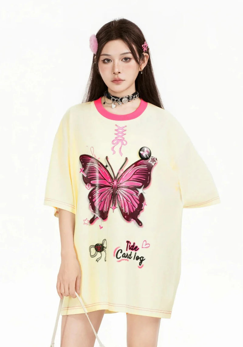 Women Flutter-Print Print Hip Hop Funny Polyester T-Shirt