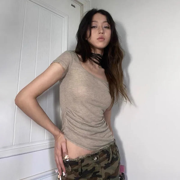 Throwback Raw-Edge Aesthetics Irregular Knitted T-Shirt