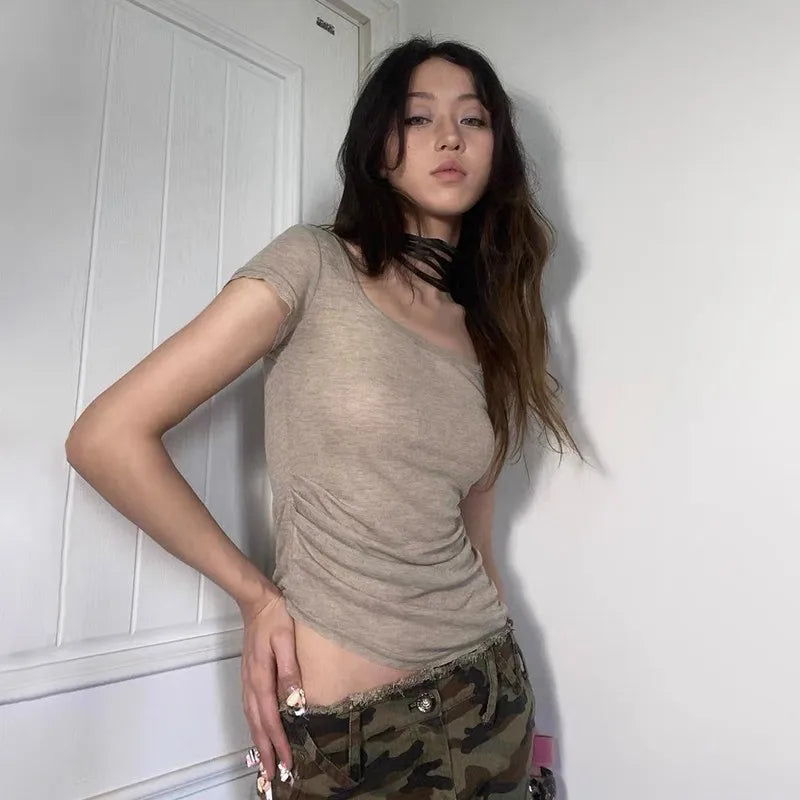 Throwback Raw-Edge Aesthetics Irregular Knitted T-Shirt