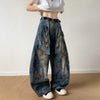 Flexible Patched Strap Relaxed Bell Leg Denim