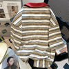 Time-Worn Multi-Stripe Spliced Lace-Up Collar-Knit T-Shirt