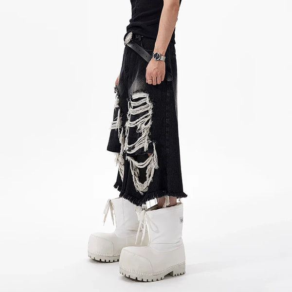Heritage Western Style Worn Out Denim Shorts alternatif görünüm