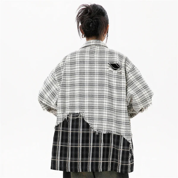 Womens Plaid Mix Panel Woven Top alternatif görünüm
