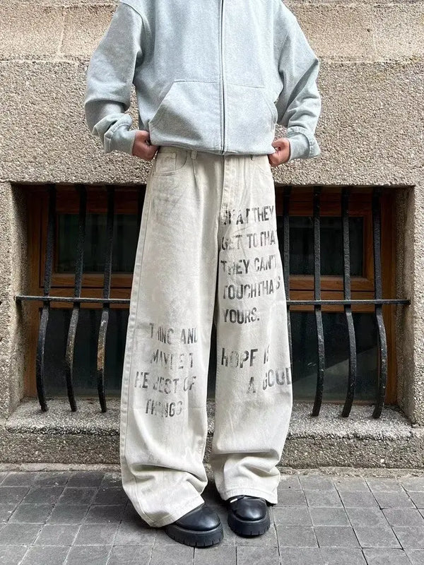 Cyber 2000s Printed White Relaxed Denim