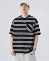 Chic Unstructured Fit Bar-Print with Front Pocket T-Shirt