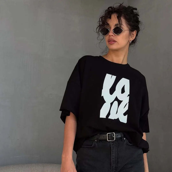 Millennium Russian Style Letter Patterned Easy-Fit Cotton T-Shirt