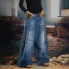 Heritage Mosaic Design Torn Bell Leg Denim