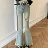 Women High-Rise Tassel Denim Bell Denim