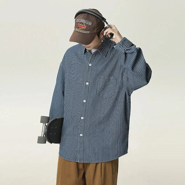 Cobalt Stripe Oversized Denim Top alternatif görünüm
