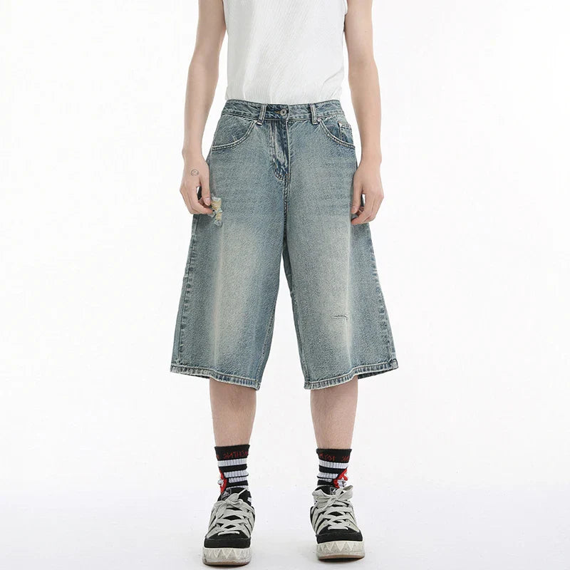 Summer Rinse Broken Hole Denim Shorts