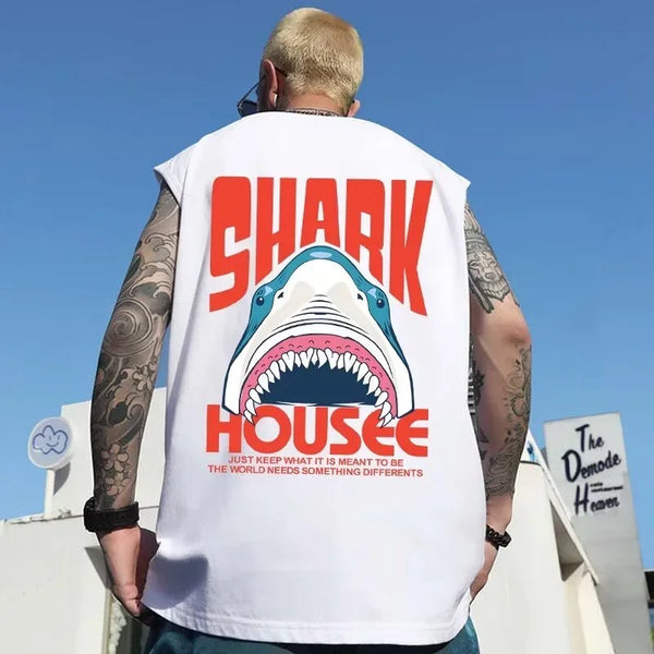 Stand-Out Shark Print Sleeveless T-Shirt alternatif görünüm