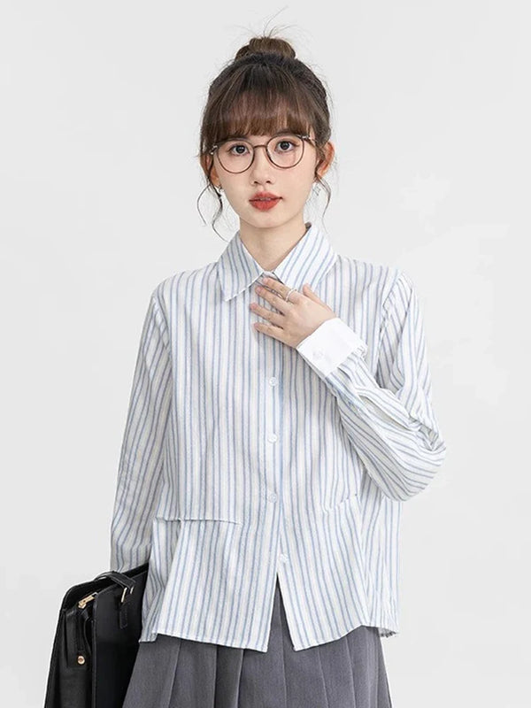 Sweet Preppy Stripe Retro Womens Long Top alternatif görünüm
