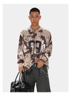 Terrain-Print Waffle Texture Long Sleeve T-Shirt