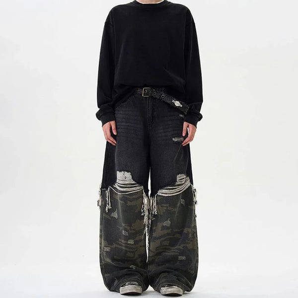 Heritage Woodland Stitched Relaxed Torn Denim