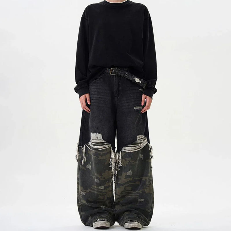 Heritage Woodland Stitched Relaxed Torn Denim