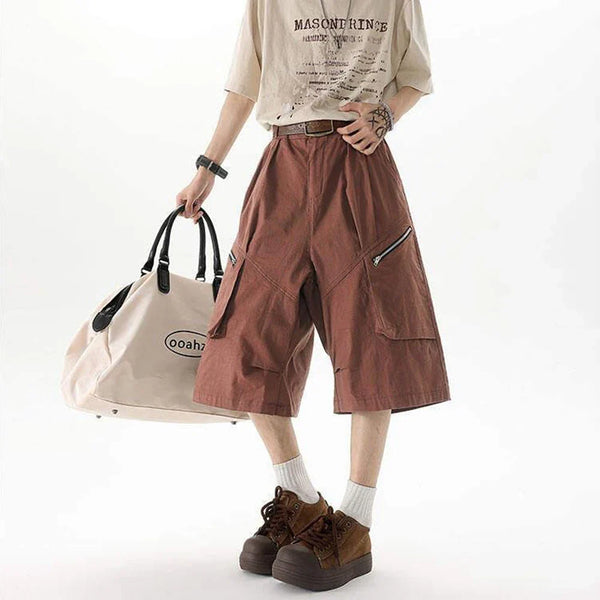 Metro Plain Tone Wide Leg Field Denim Shorts