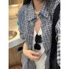 Cobalt Plaid Polo Collar Retro Top
