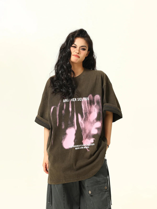 Irregular Print Old School Short-Sleeved T-Shirt alternatif görünüm